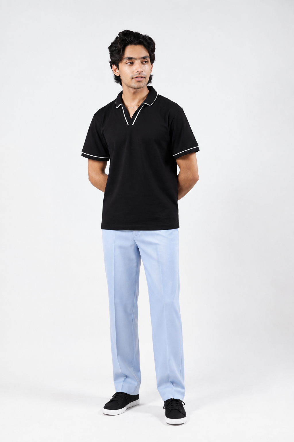 Black V-Neck Polo