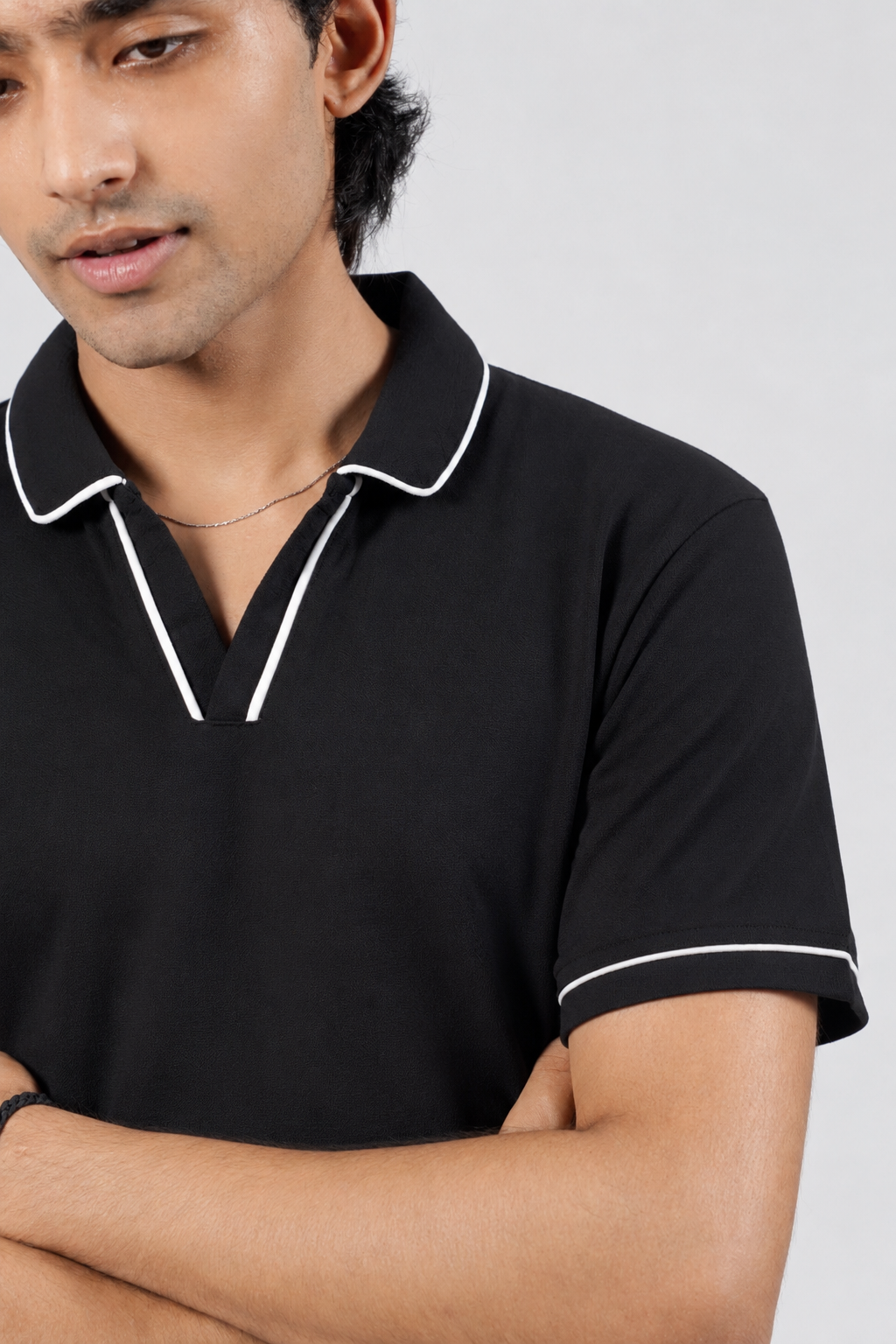 Black V-Neck Polo