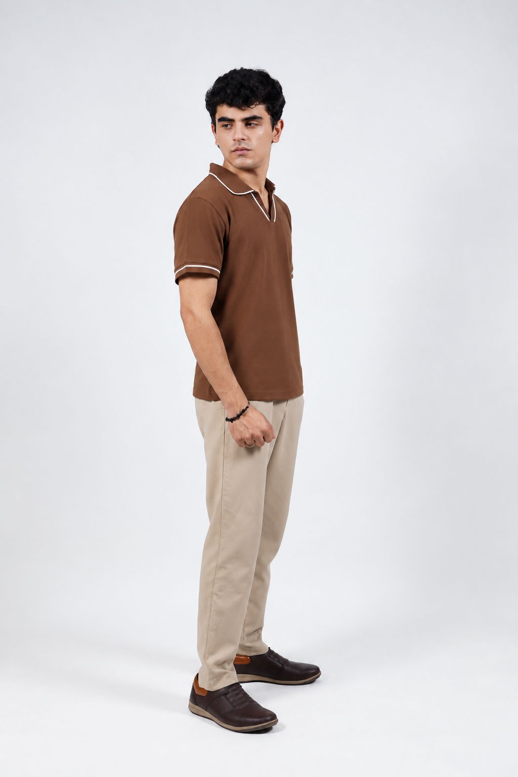 Mocha Brown V-Neck Polo