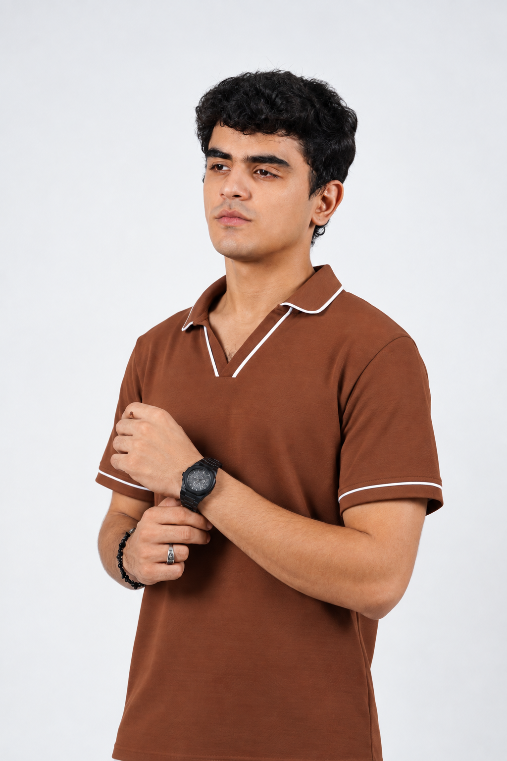 Mocha Brown V-Neck Polo