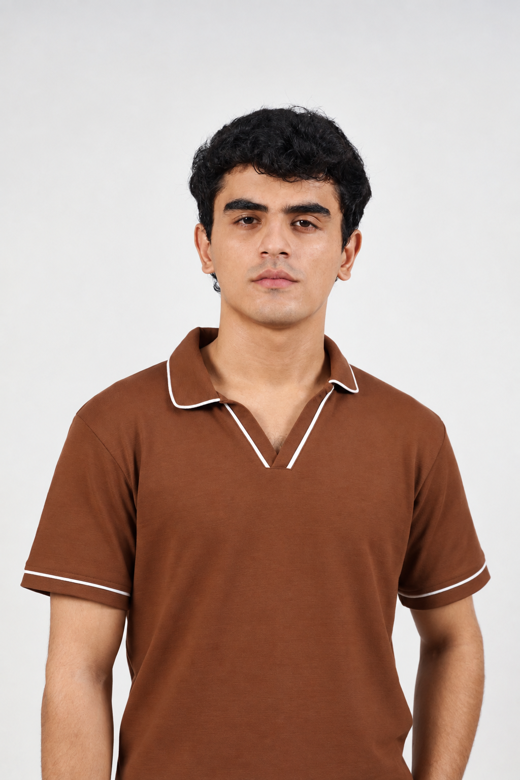 Mocha Brown V-Neck Polo