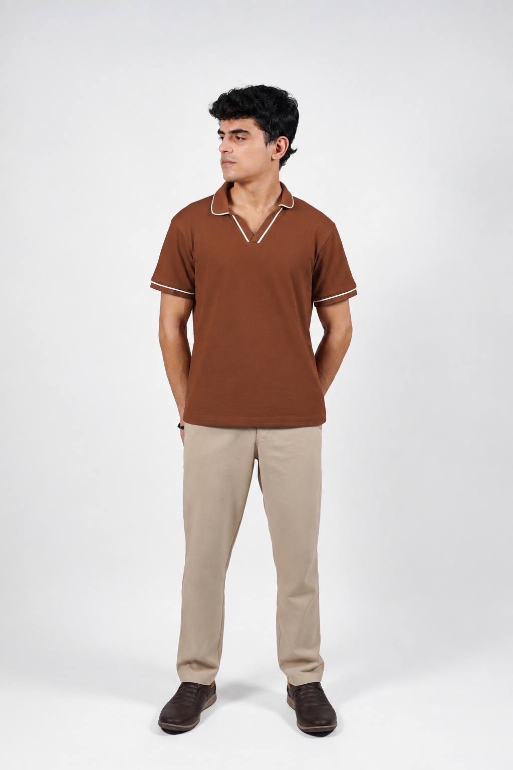 Mocha Brown V-Neck Polo