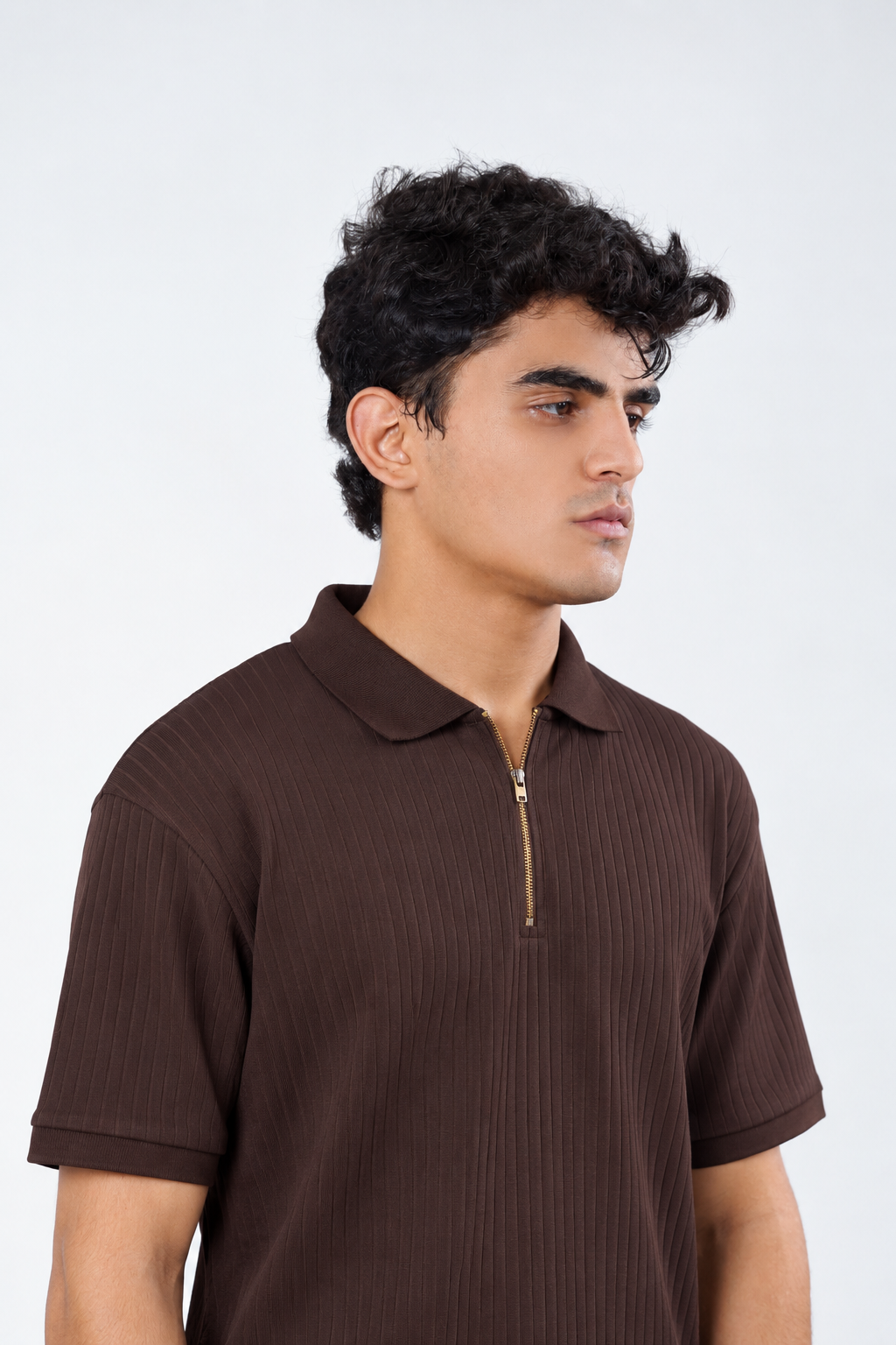 Mocha Brown Zip Polo