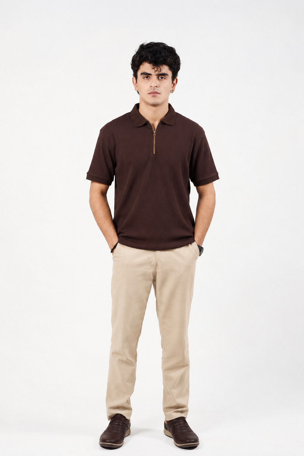 Mocha Brown Zip Polo