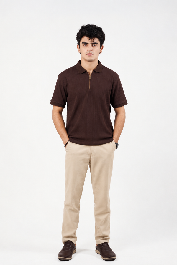 Mocha Brown Zip Polo