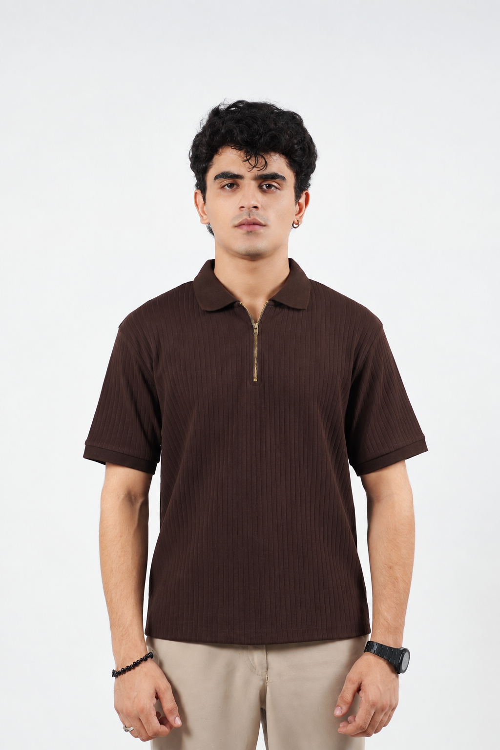 Mocha Brown Zip Polo
